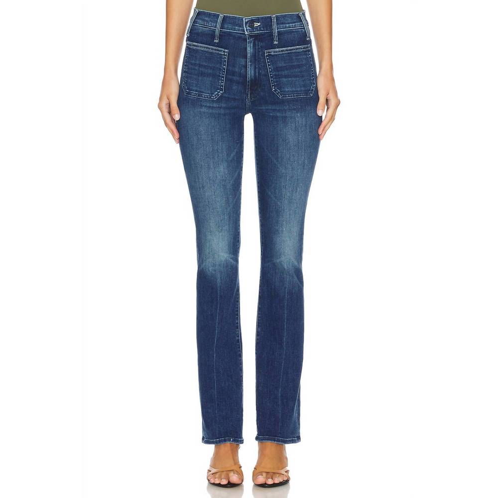 NEW MOTHER high rise patch pocket insider sneak jeans in caving in